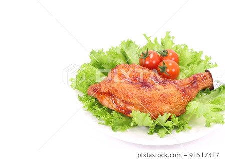 Roast chicken grilled chicken peach bright background 91517317