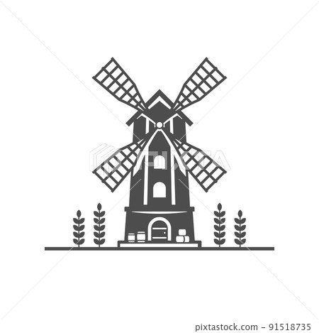 Agricultural windmill farm country tower wind mill wheat cultivation flour production icon vector 91518735