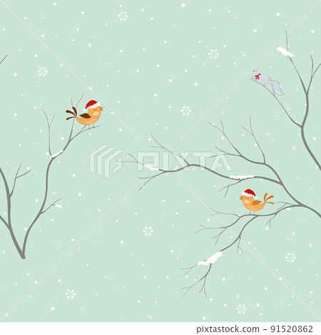 Seamless pattern with cute birds on winter background,for decorative,kid product,fashion,fabric,wallpaper and all print Seamless pattern with cute birds on winter background,for decorative,kid product,fashion,fabric,wallpaper and all print 91520862