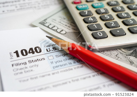 Tax form 1040 U.S. Individual Income Tax Return, business finance concept. 91523824
