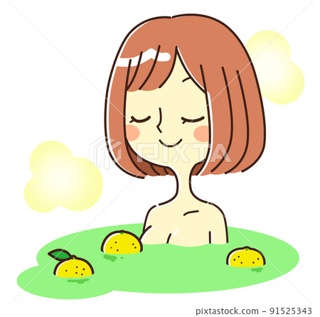 Illustration material of a young woman taking a bath in Yuzu bath 91525343