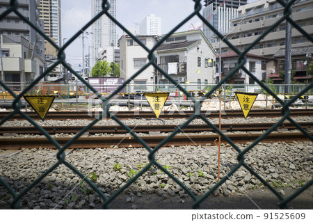 Landscape through the wire mesh Landscape through the wire mesh 91525609