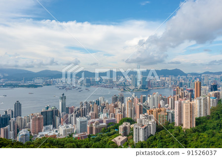Victoria Harbour, viewing from west side of Hong Kong Island 1 May 2022 91526037