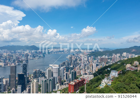 view of the HK Victoria Harbour in a clear sky day 1 May 2022 91526044