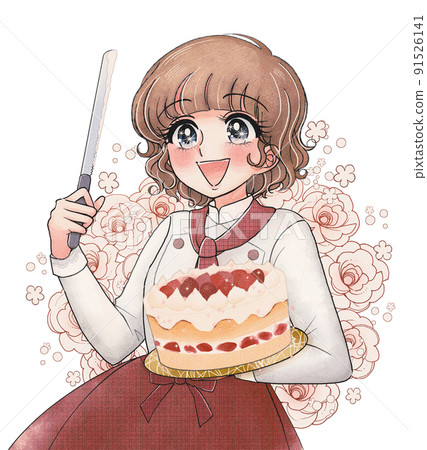 昭和 50 年代少女漫畫風格的可愛糕點店的店員 91526141