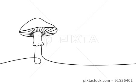 Mushroom one line continuous drawing. Mushroom continuous one line illustration. Vector minimalist linear illustration 91526401