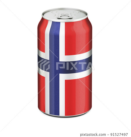 Norwegian flag painted on the drink metallic can. 3D rendering 91527497