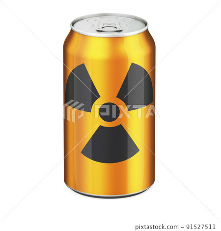 Radiation sign painted on the drink metallic can. 3D rendering 91527511