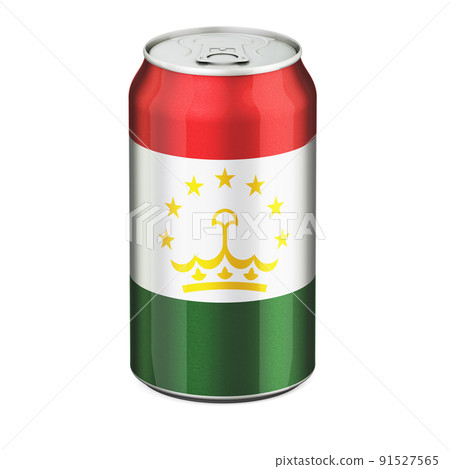 Tajik flag painted on the drink metallic can. 3D rendering 91527565