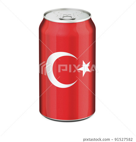 Turkish flag painted on the drink metallic can. 3D rendering 91527582