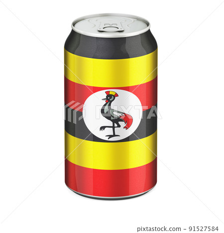 Ugandan flag painted on the drink metallic can. 3D rendering 91527584
