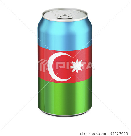 Azerbaijani flag painted on the drink metallic can. 3D rendering 91527603