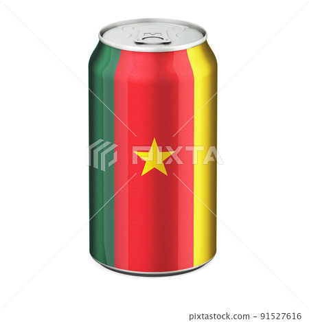 Cameroonian flag painted on the drink metallic can. 3D rendering 91527616