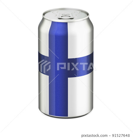 Finnish flag painted on the drink metallic can. 3D rendering 91527648