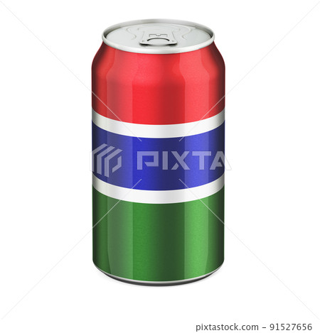 Gambia flag painted on the drink metallic can. 3D rendering Gambia flag painted on the drink metallic can. 3D rendering 91527656