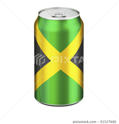 Jamaican flag painted on the drink metallic can. 3D rendering Jamaican flag painted on the drink metallic can. 3D rendering 91527680