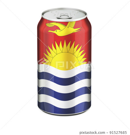 Kiribatian flag painted on the drink metallic can. 3D rendering 91527685