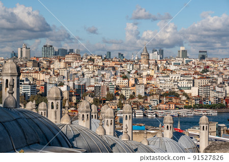 View from Suleymaniye Mosque to Galata district and Galata Tower. Cityscape with Galata Tower. Galata tower old, historical part of Istanbul in Beyoglu district View from Suleymaniye Mosque to Galata district and Galata Tower. Cityscape with Galata Tower. Galata tower old, historical part of Istanbul in Beyoglu district 91527826