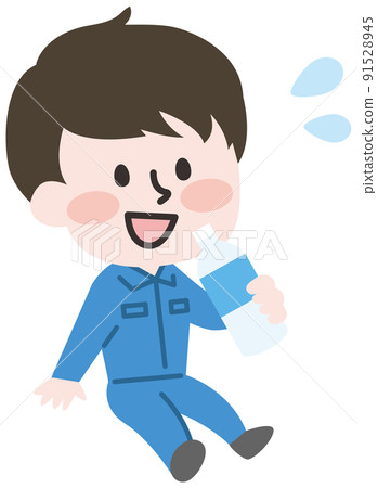 Workers drinking water to prevent heat stroke 91528945