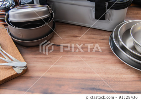 Camping equipment Silver cutlery equipment Image material 91529436