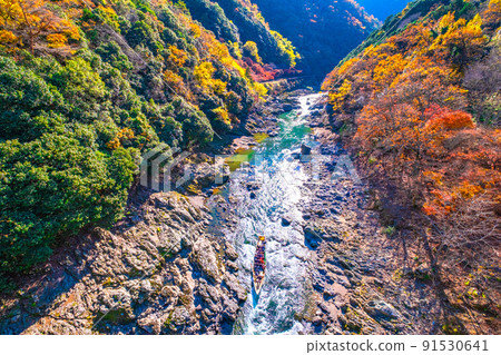 Autumn leaves of Hozu Gorge and Hozu River descent Autumn leaves of Hozu Gorge and Hozu River descent 91530641