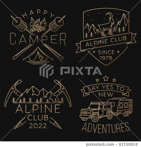 Set of camping badges, patches. Camping quote. Vector illustration. Concept for shirt or print, stamp or tee. 91530918