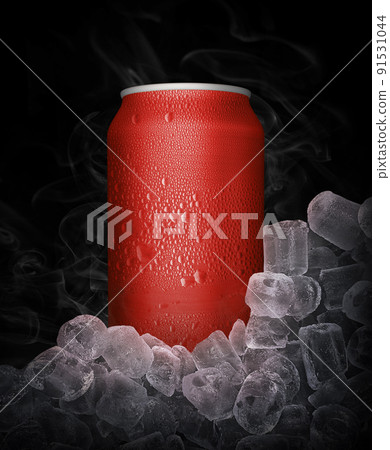 Can of cold beverage, ice cubea of juicy. Summer refreshing drink Can of cold beverage, ice cubea of juicy. Summer refreshing drink 91531044