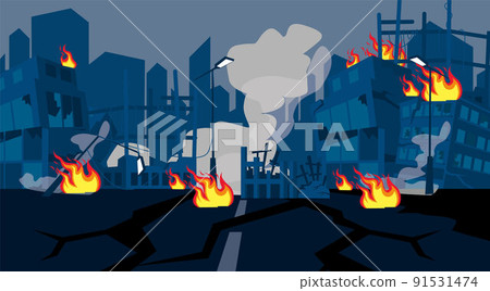 Natural Disasters. The earthquake destroyed buildings and cracked the ground. Natural Disasters. The earthquake destroyed buildings and cracked the ground. 91531474