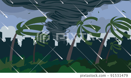 Natural Disasters. The wind and rain are strong and a tornado is approaching. 91531479