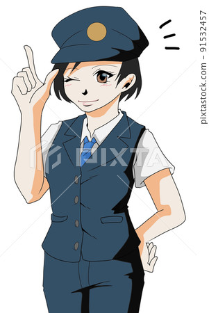 Illustration of a female station employee pointing a finger (2) Illustration of a female station employee pointing a finger (2) 91532457