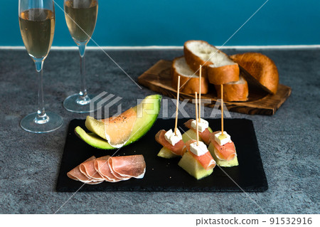 Melon with Spanish ham luxury snacks Melon with Spanish ham luxury snacks 91532916