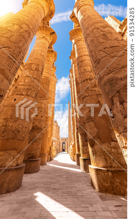 Columns of the Hypostyle Hall, Pillars ornament, Karnak Temple, Luxor, Egypt 91534285