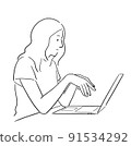 Illustration of a woman using a personal computer 91534292