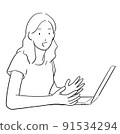 Illustration of a woman using a personal computer 91534294