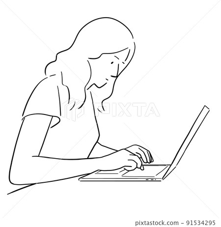 Illustration of a woman using a personal computer Illustration of a woman using a personal computer 91534295