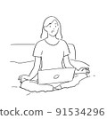 Illustration of a woman using a personal computer 91534296