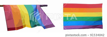 Waving rainbow flag of LGBT. Gay, Lesbian, Bisexual, Transgender and Queer pride symbol 91534842