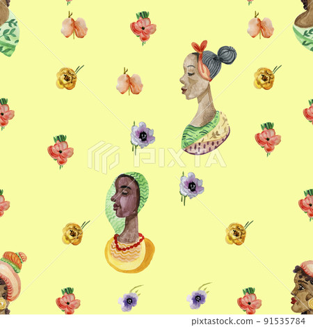Boho Style Women Seamless Pattern Watercolor Freehand Digital Paper Home Textile Boho Style Women Seamless Pattern Watercolor Freehand Digital Paper Home Textile 91535784