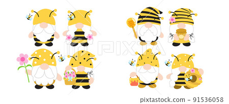 Gnomes Honey Bee Flat Clipart 91536058