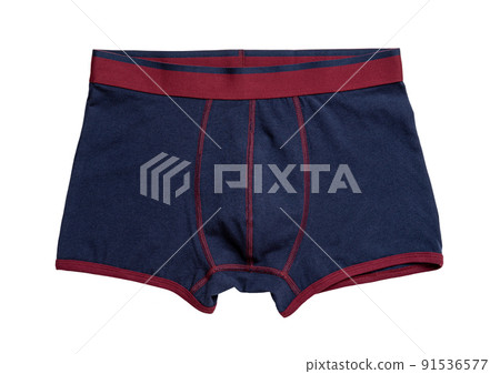 Men blue boxers isolated on a white background. Cutout of male tight underwear. Men blue boxers isolated on a white background. Cutout of male tight underwear. 91536577