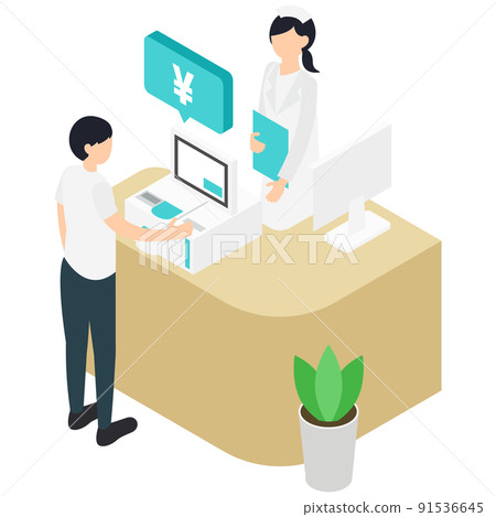 患者和護士在自助結賬時記賬 91536645
