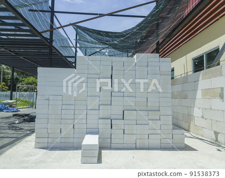pile of white bricks material for construction work building and house pile of white bricks material for construction work building and house 91538373