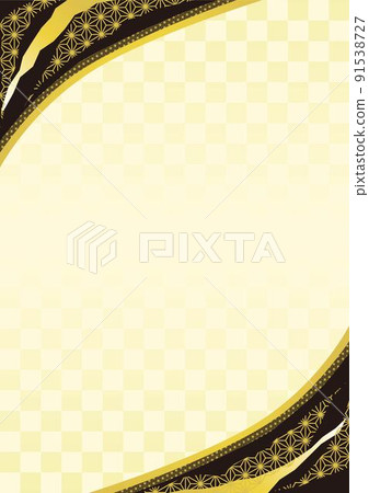 Gold x black Japanese-style frame with hemp leaf pattern_A version vertical placement_with background 91538727