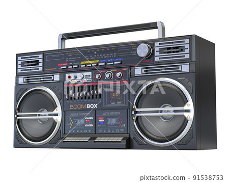 Retro ghetto blaster boombox, radio and audio tape recorder isolated on white. 91538753