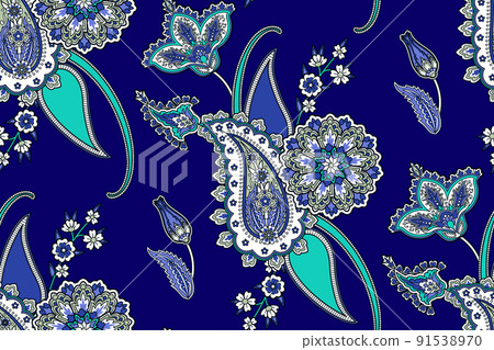 Vector illustration with beautiful flowers and elegant paisley in boho style , modern background 91538970