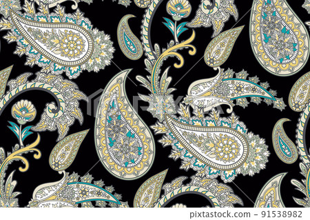 Textile design with flower vintage and abstract paisley in classic European 18th century style , digital print 91538982