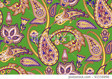 Vector illustration with ornate vector and abstract paisley in floral style , folklore ornament 91538990