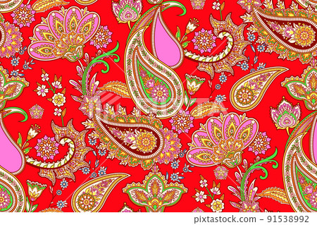Textural design with flower vintage and oriental floral paisley in ornament style , bohemian print 91538992