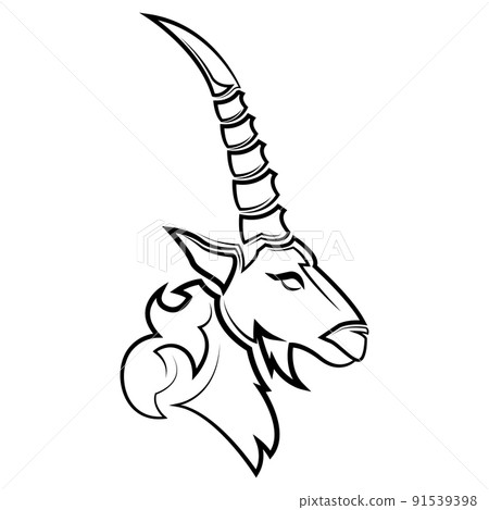 Black line vector logo mountain goat head. It is sign of capricorn zodiac. 91539398