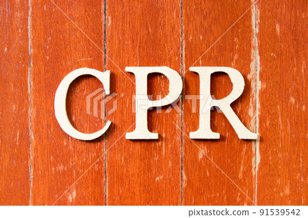 Alphabet letter in word CPR (abbreviation of Cardiopulmonary resuscitation) on old red color wood plate background Alphabet letter in word CPR (abbreviation of Cardiopulmonary resuscitation) on old red color wood plate background 91539542